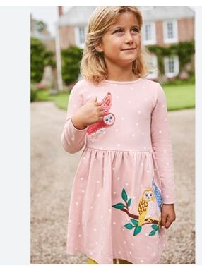 Mini Boden Woodland Owl Long Sleeve Pockets Dress Sz 7/8
